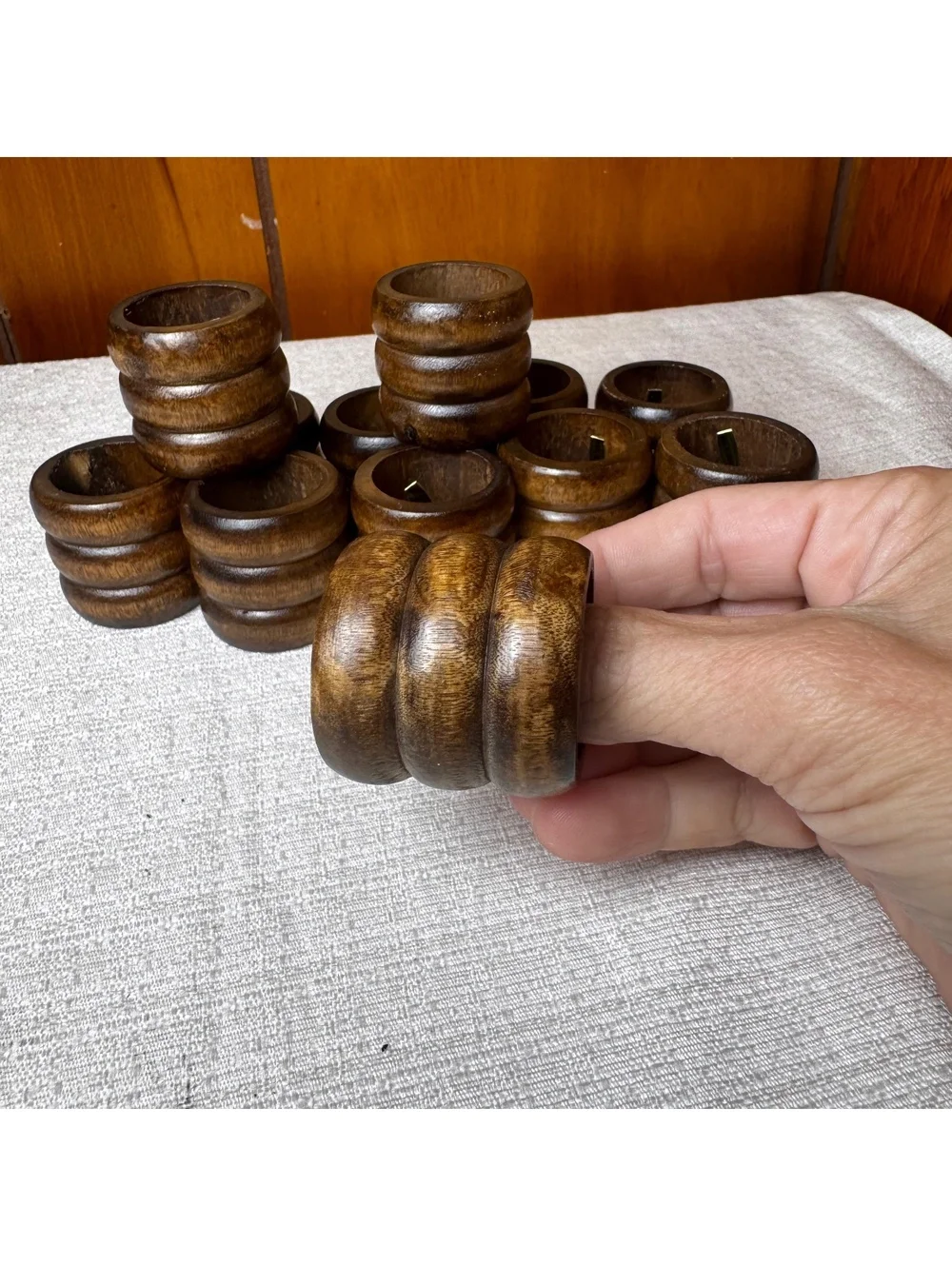 Vintage Dark Wood Napkin Rings Set Of 4 Rustic Boho Table Decor